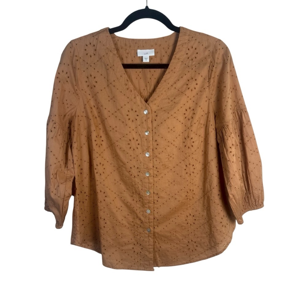 J.Jill Eyelet Lantern Sleeve Button Front Peasant Cottagecore Top Size‎ XS